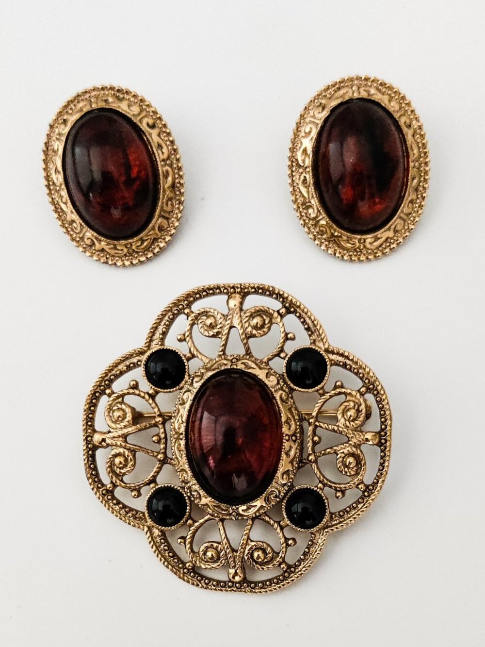 Vintage 1928 Victorian Revival Brooch & Earrings Set